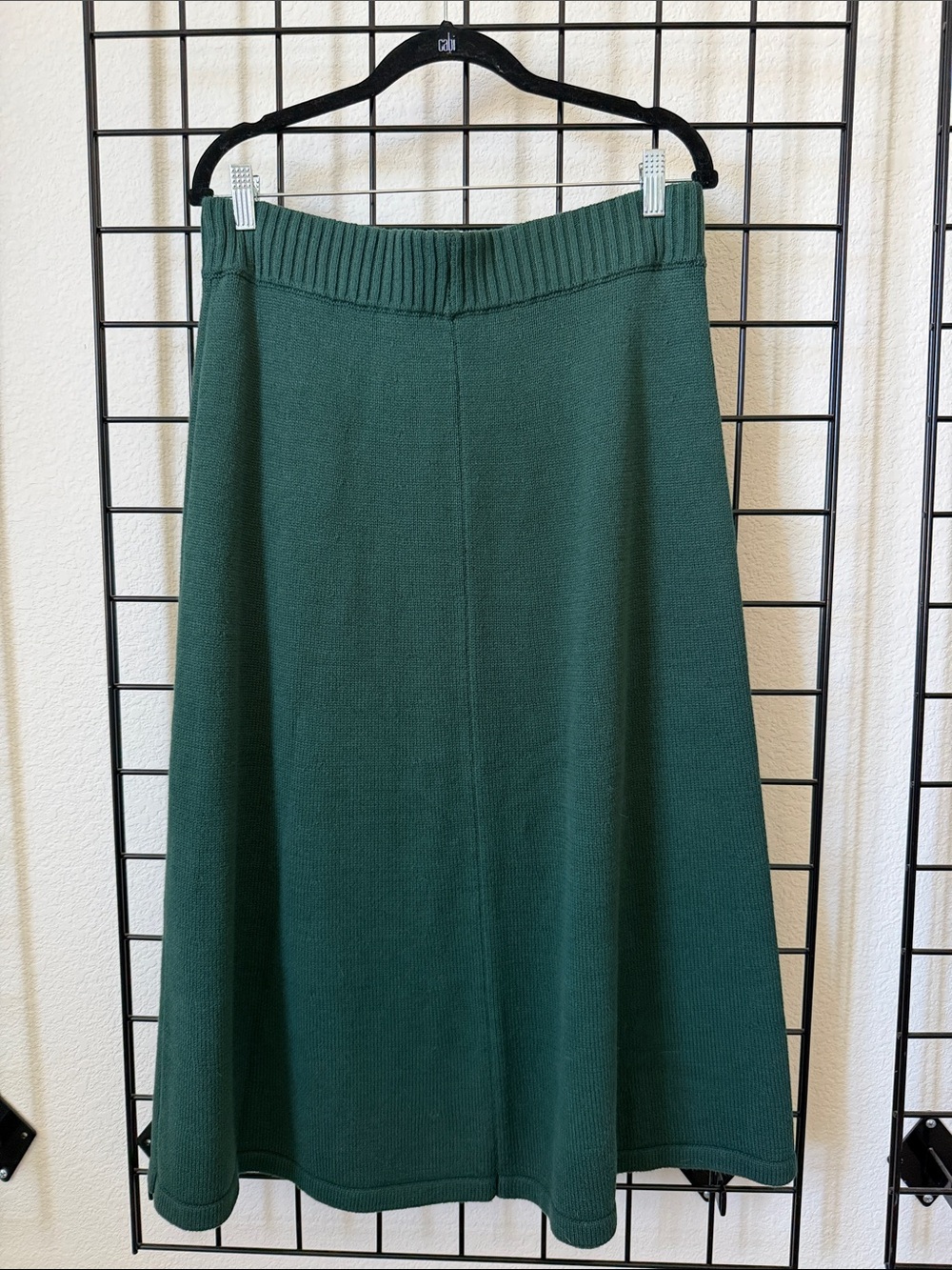 cabi Dark Green Knit A-Line Skirt
